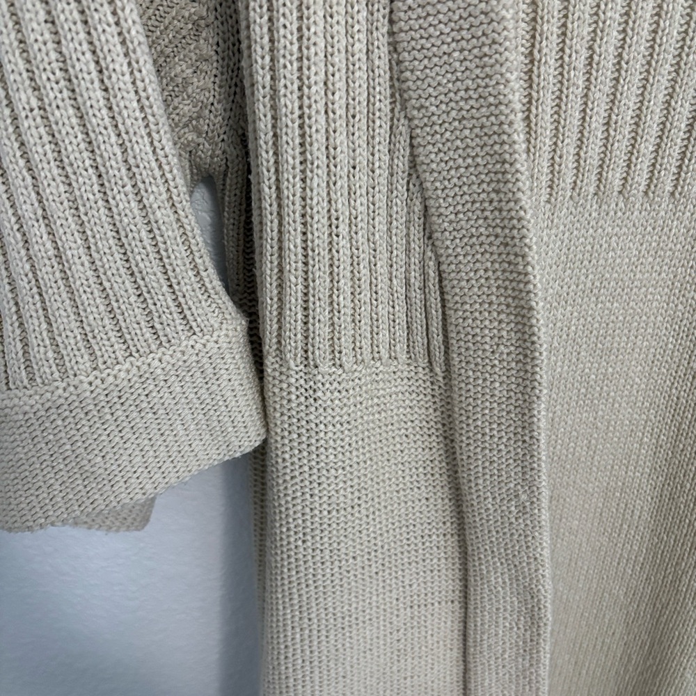 Cream Open-Front Ribbed Knit Cardigan Sweater - Picture 3 of 6